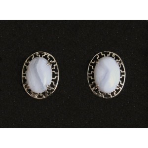 Cерьги из агата голубого (сапфирин), родиум, "греческие" замок гвоздик+лапка