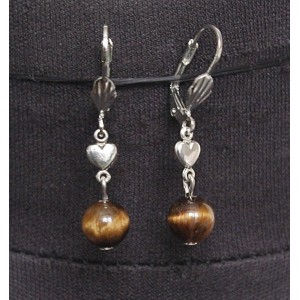 Серьги из тигрового глаза, шарик 8мм, коннектор "сердечко"