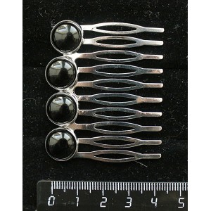 Заколка-шпилька из агата черного, 4 камня круг 12мм