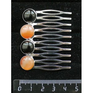 Заколка-шпилька из агата черного и сардоникса, 4 камня круг 12мм