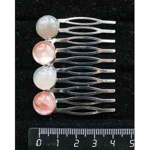 Заколка-шпилька из агата серого и халцедона розового, 4 камня круг 12мм