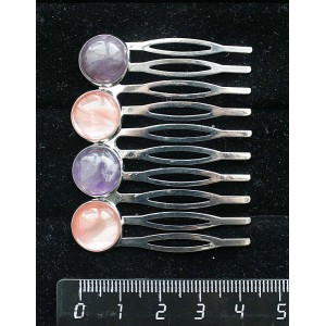Заколка-шпилька из аметиста и халцедона розового, 4 камня круг 12мм
