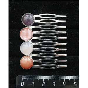 Заколка-шпилька из аметиста, халцедона розового, агата серого и сардоникса, 4 камня круг 12мм