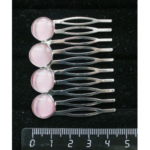 Заколка-шпилька из кошачьего глаза (синт.), цвет розовый, 4 камня круг 12мм