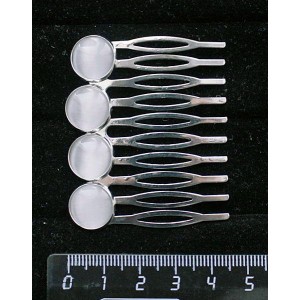 Заколка-шпилька из кошачьего глаза (синт.), цвет серый, 4 камня круг 12мм