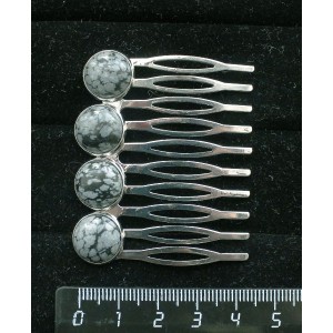 Заколка-шпилька из обсидиана снежного, 4 камня круг 12мм