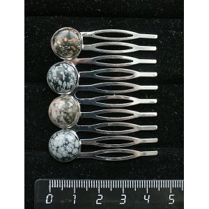 Заколка-шпилька из родонита и обсидиана снежного, 4 камня круг 12мм