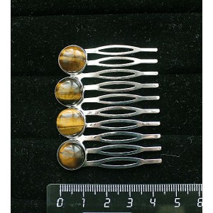 Заколка-шпилька из тигрового глаза, 4 камня круг 12мм