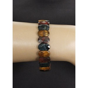 Браслет из тигрового, бычьего и соколиного глаза, овал 14*7мм, огранка