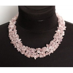 Колье из кварца розового плетеное, галтовка