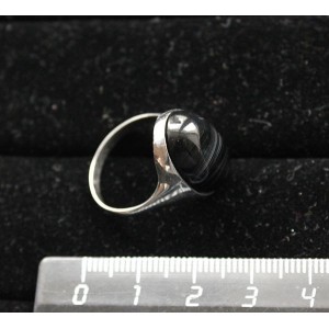 Кольцо с агатом черным овал 18х13мм, литая оправа, родирование