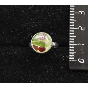 Кольцо с хромдиопсидом и гранатом (кабошон-мозаика), круг 12мм, безразмерное