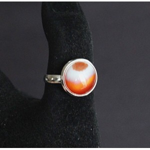 Кольцо с сердоликом (полосатый), круг 12мм, безразмерное