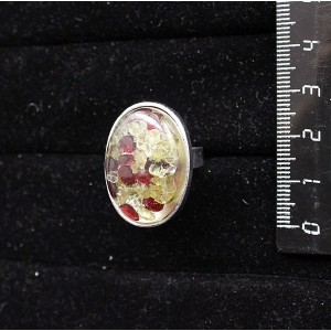 Кольцо с хризолитом и гранатом (кабошон-мозаика), овал 25х18мм, безразмерное (литая оправа)