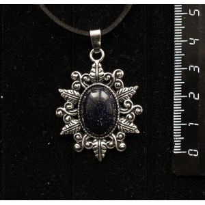 Кулон из авантюрина синего (имитация), овал 18х13мм, оправа "папоротник"