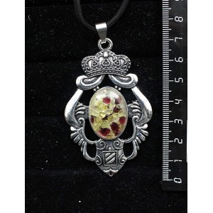 Кулон из хризолита и граната (кабошон-мозаика), овал 25х18мм, оправа "императрица"