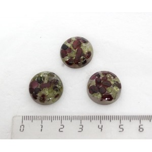Хризолит и гранат, кабошон-мозаика круг 18мм