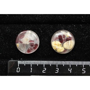 Волосатик и гранат, кабошон-мозаика круг 18мм