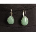Серьги из авантюрина зеленого, капля 18х13мм, замок петелька