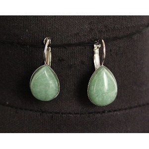 Серьги из авантюрина зеленого, капля 18х13мм, замок петелька