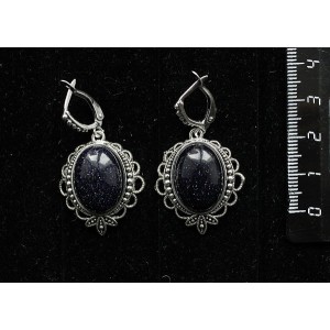 Cерьги из авантюрина синего (имитация), овал 18х13мм, оправа "трилистник", швензы посеребрение