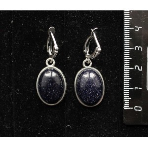 Серьги из авантюрина синего (имитация), простой овал 18х13мм, швензы посеребрение