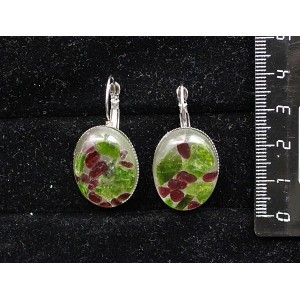 Серьги из хромдиопсида и граната (кабошон-мозаика), овал 25х18мм, замок петелька