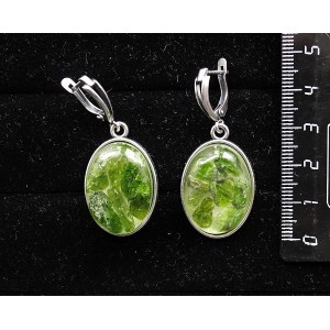 Серьги из хромдиопсида (кабошон-мозаика), простой овал 25х18мм, швензы посеребрение