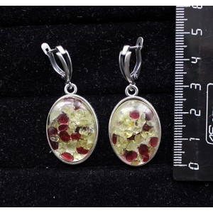 Серьги из хризолита и граната (кабошон-мозаика), простой овал 25х18мм, швензы посеребрение