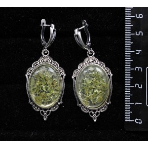 Серьги из хризолита (кабошон-мозаика), овал 25х18мм, оправа "медальон", швензы посеребрение