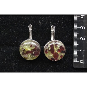 Серьги из хризолита и граната (кабошон-мозаика), круг 18мм, замок петелька