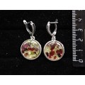 Серьги из хризолита и граната (кабошон-мозаика), круг 18мм, швензы посеребрение
