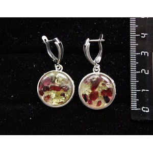 Серьги из хризолита и граната (кабошон-мозаика), круг 18мм, швензы посеребрение
