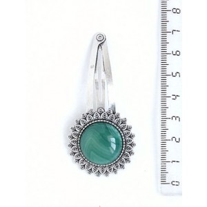 Заколка - зажим для волос с агатом зеленым (тонировка), "подсолнух", круг 20