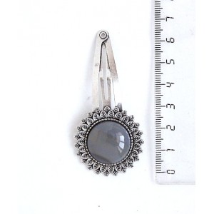 Заколка - зажим для волос с агатом серым, "подсолнух", круг 20