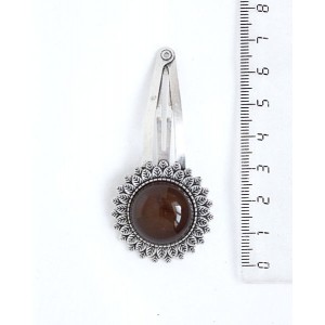 Заколка - зажим для волос с агатом кофейным (тонировка), "подсолнух", круг 20