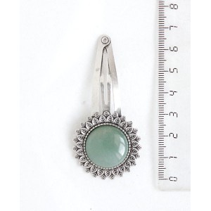 Заколка - зажим для волос с кварцем зеленым, "подсолнух", круг 20