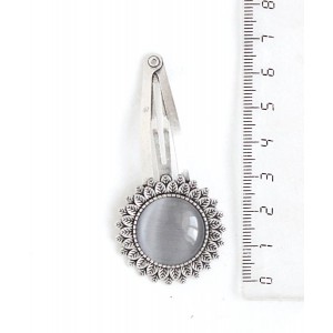 Заколка - зажим для волос с кошачьим глазом (синт.),  цвет серый, "подсолнух", круг 20