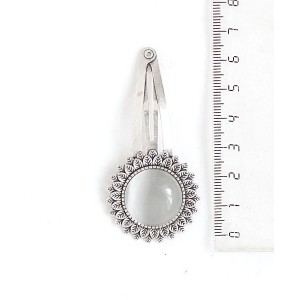 Заколка - зажим для волос с кошачьим глазом (синт.),  цвет белый, "подсолнух", круг 20