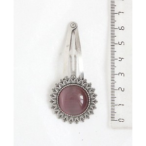 Заколка - зажим для волос с кошачьим глазом (синт.),  цвет розово-сиреневый, "подсолнух", круг 20