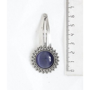 Заколка - зажим для волос с кошачьим глазом (синт.),  цвет серый, "подсолнух", круг 20