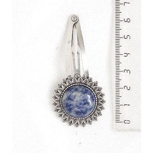 Заколка - зажим для волос с лазуритом бело-синим,  "подсолнух", круг 20