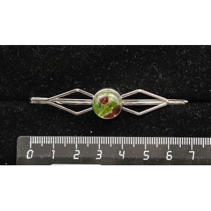 Заколка (зажим для волос) из хромдиопсида и граната (кабошон-мозаика), круг 12мм