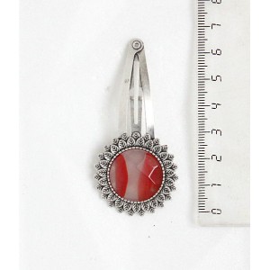 Заколка - зажим для волос с сердоликом (полосатый, огранка), "подсолнух", круг 20