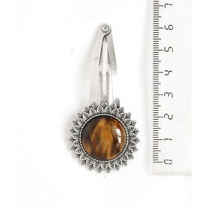 Заколка - зажим для волос с тигровым глазом, "подсолнух", круг 20