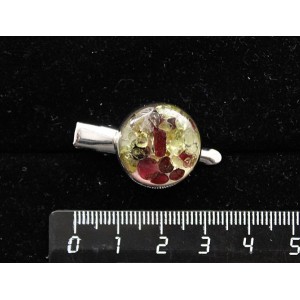 Заколка-крокодил с хризолитом и гранатом (кабошон-мозаика), круг 20мм