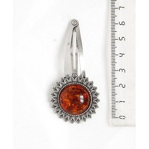 Заколка - зажим для волос с янтарем иск. коньячным, "подсолнух", круг 20