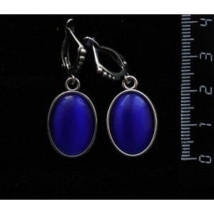 Серьги из кошачьего глаза (синт.) синего индиго, простой овал 18х13мм, швензы посеребрение