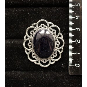 Брошь из авантюрина синего (синт.), овал 25х18мм, "ромашка"