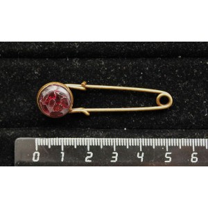 Брошь-булавка с гранатом (кабошон-мозаика), круг 12мм, цвет бронза